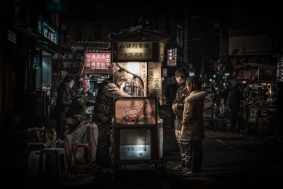 High angle view of people at night