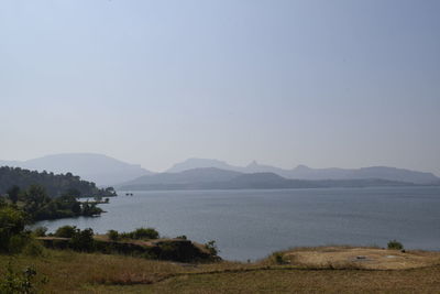 Scenic view of lake against clear sky