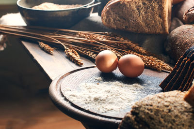 High angle view of eggs in container on table