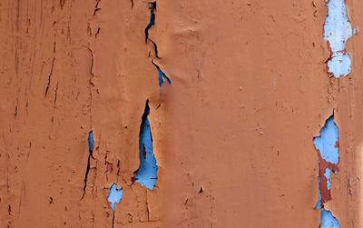 Paint that is cracked on the wall,red rust primer,