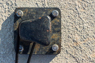 High angle view of old rusty metal