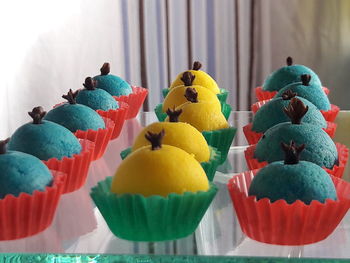 Close-up of cupcakes on table