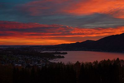 Scenic view of lake against sky during sunset