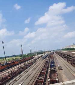 High angle view of train against sky