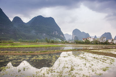 Reflection of mountain range in lake