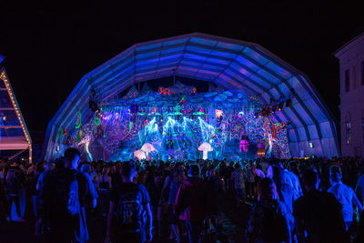 Crowd at music concert at night