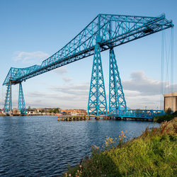 Middlesbrough transporter bridge at sunrise over the river tees 