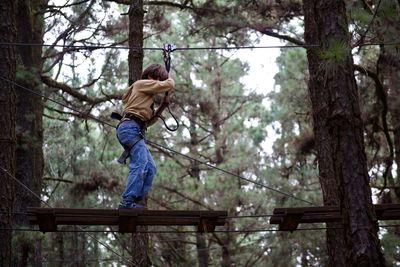 Full length rear view of boy in forest