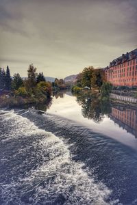 Scenic view of river against sky during sunset