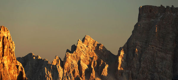 Panoramic view of rocky mountains against clear sky