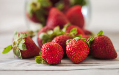 Close-up of strawberries on table