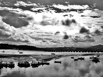 Scenic view of lake against cloudy sky