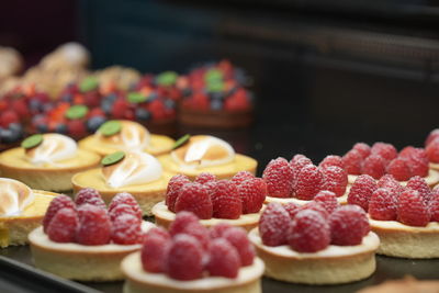 Cakes and desserts in a patisserie store