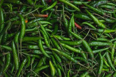 Full frame shot of green chili peppers