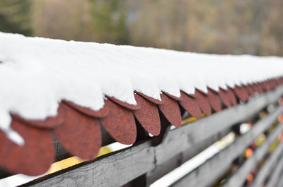 Close-up of wooden fence against building