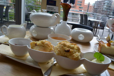 Close-up of food served on table