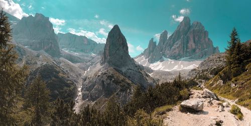 Scenic view of rocky mountains against sky