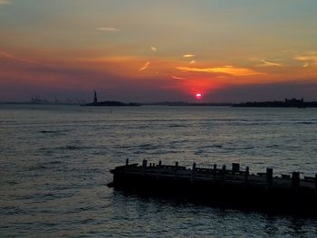 View of calm sea at sunset