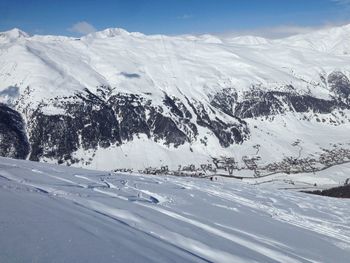 Scenic view of snowcapped mountains against sky