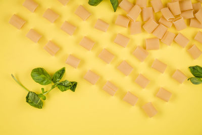 High angle view of chopped vegetables on table