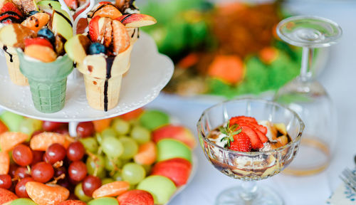 Close-up of fresh fruits in bowl on table