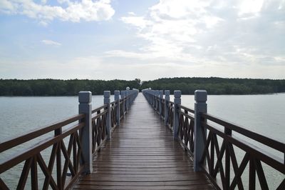 Pier over lake against sky