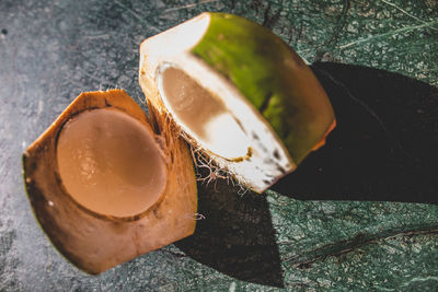 High angle view of dessert on table