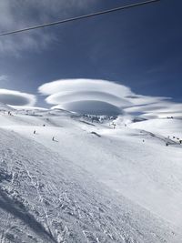 Scenic view of snow covered mountain against sky