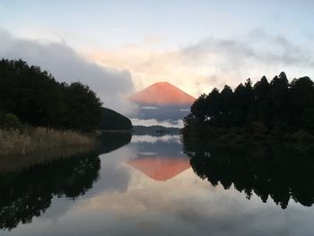 Scenic view of lake against sky during sunset