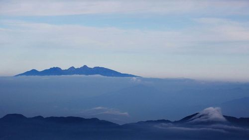 Scenic view of mountains against cloudy sky