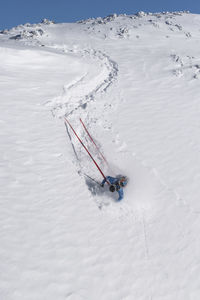 High angle view of person skiing on snow