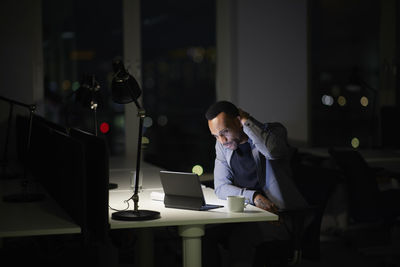 Man working late in office