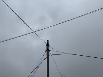 Low angle view of electricity pylon against sky