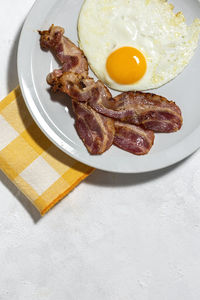 High angle view of breakfast served on table