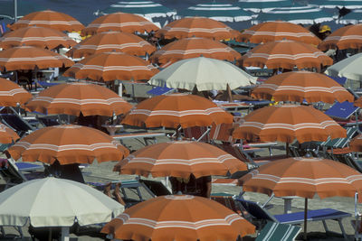 High angle view of people at umbrellas