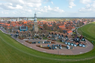 Aerial from the city hindeloopen in friesland the netherlands