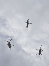 Low angle view of silhouette airplane flying against sky