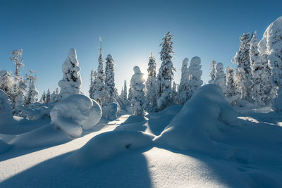 Panoramic view of snowcapped mountains against clear sky