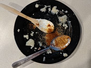 High angle view of food on table