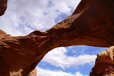 Low angle view of rock formation against sky