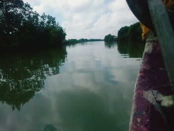 Reflection of trees in lake against sky