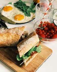 High angle view of breakfast served on table