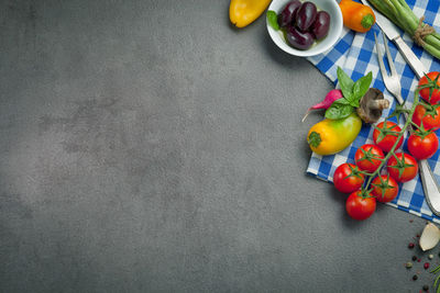 High angle view of fruits on table