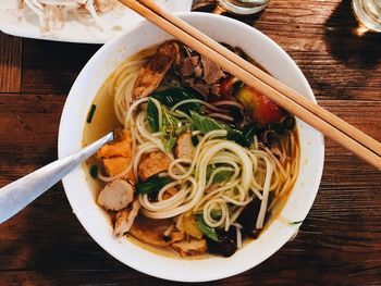 High angle view of soup in bowl