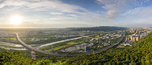 Panorama view of taipei city from kite hill at sunset