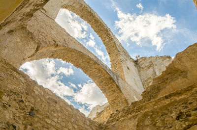 Low angle view of rock formation against sky