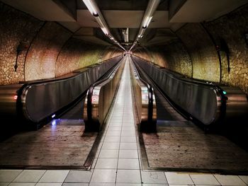 Interior of illuminated subway station