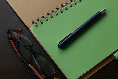 High angle view of pen on table