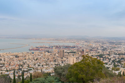 High angle view of cityscape against sky