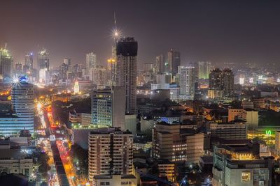 Illuminated cityscape at night